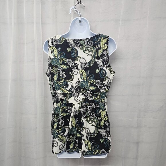 Saks Fifth Avenue Black Green Tank Y2K Pleated Paisley Boho Retro 8 - Picture 6 of 10